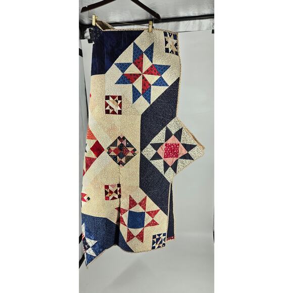 VINTAGE Y2K Patriotic Handmade Quilt Red White Blue Star Spangled Patchwork USA - Picture 5 of 6